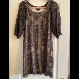 GLAM Women’s Gray Lace Dress / Tunic Fully Lined Scalloped Hemline Size Large